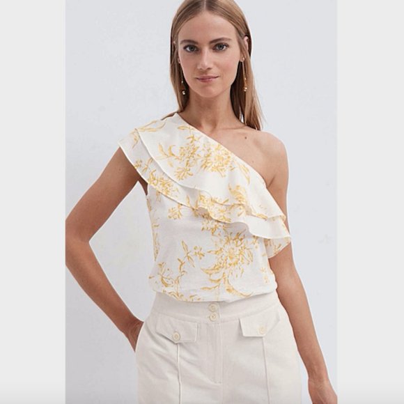 Witchery Tops - SOLD Witchery Yellow Floral Print Top XL